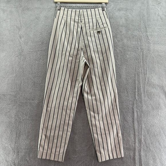 Peserico Pants Women EU38 Ivory Brown Pinstriped Cotton Trouser Leg High Rise - Picture 7 of 16